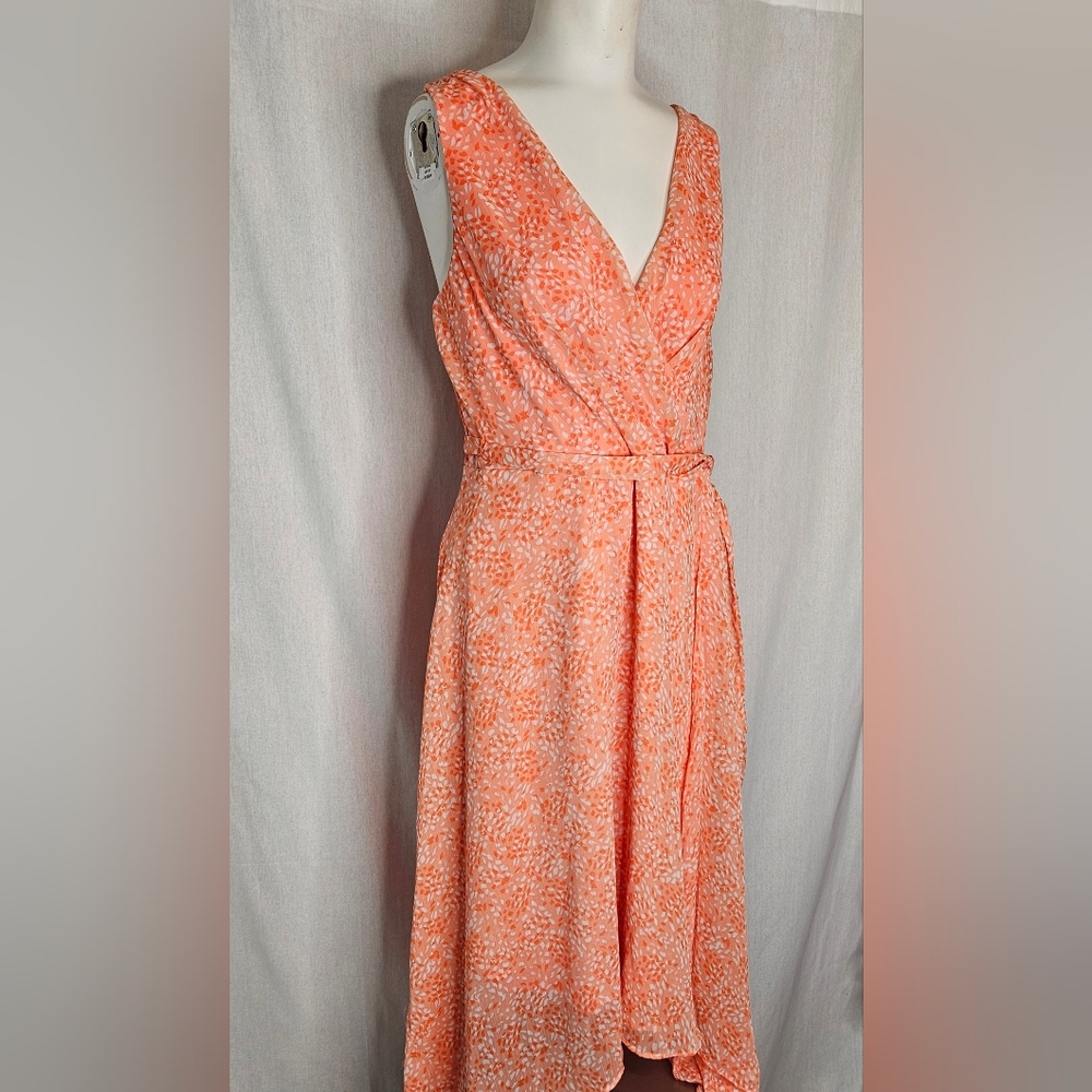DKNY Coral Orange &‎ White Floral Formal Dress Nordstrom Size 16 NWOT